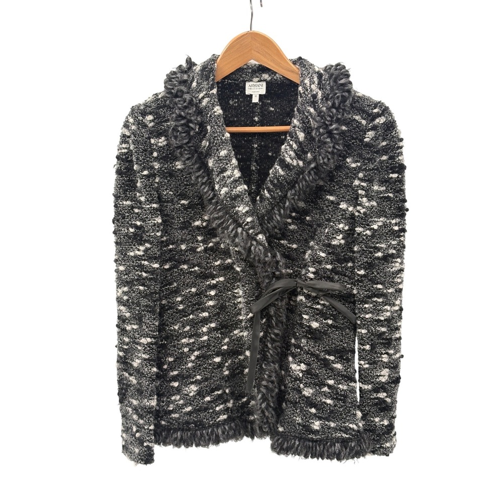 Armani Collezioni Blazer‎ Jacket Chunky Wool Blend Women Size 10 Black Gray